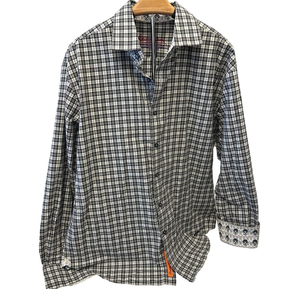Robert Graham black and white plaid skull pattern sz mens xl